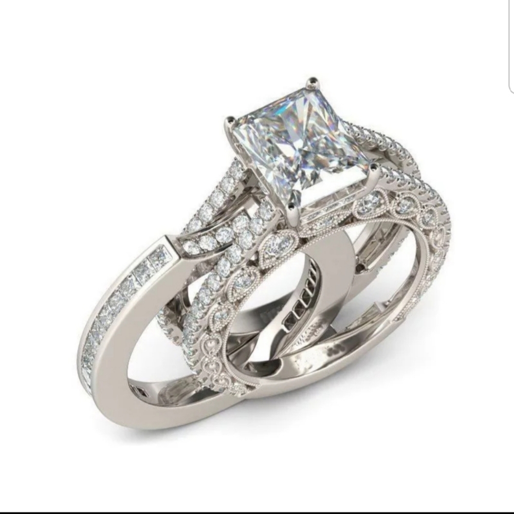 New princess 925 sterling silver wedding ring set - Picture 6 of 6